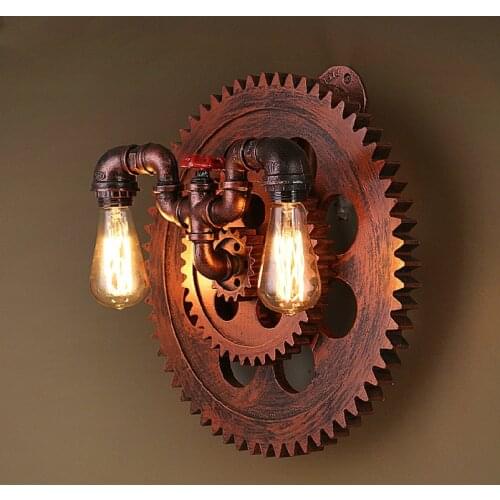 Industry wood wheel E27 wall lamp loft gear wall light living room bar balcony restaurant cafe light vintage bra wall sconce