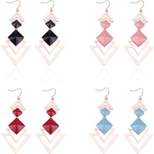 New Classic Fashion Black Resin Rose Gold Dangle Drop Earrings for Women Cool Long Geometric Triangle Earring Female Jewelry