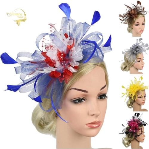 Girl Mesh and Feather Hat White Red Black Pink Lady Wedding Headwear Flower Solid Color Women Fascinator Bridal Hair Accessories