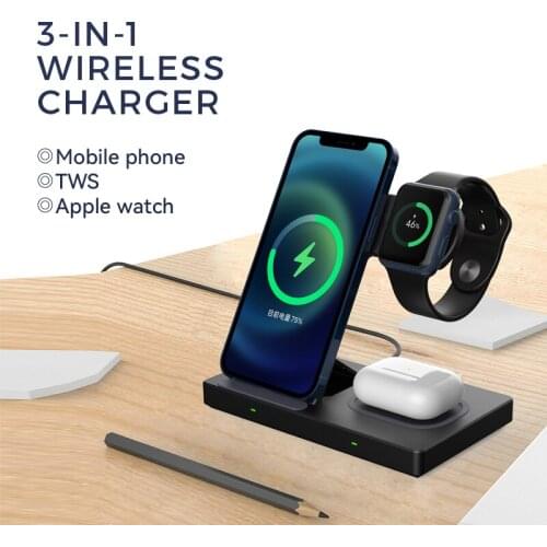 15W3 in 1 folding wireless charger fast charging stand for easy storage and compatible with Apple Watch Airpod Pro