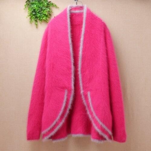 High quality women rabbit fur sweaters open stitch White Strip Mink cashmere knitted sweater coat cloak fashion cope jackets