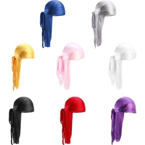 Unisex Long Silk Satin Pirate Turban Breathable Turban Hat Wigs Doo Durag Biker Headwrap Chemo Cap Pirate Hat Men Hair Turban