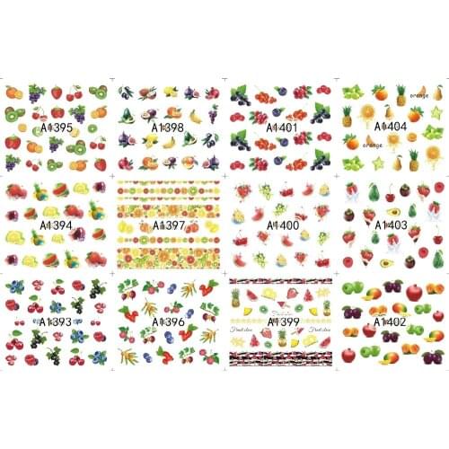 UPRETTEGO 12 PACK/ LOT WATER DECAL NAIL ART NAIL STICKER SLIDER TROPICAL FRUIT BANANA CHERRY PINEAPPLE GRAPE PLUM A1393-1404