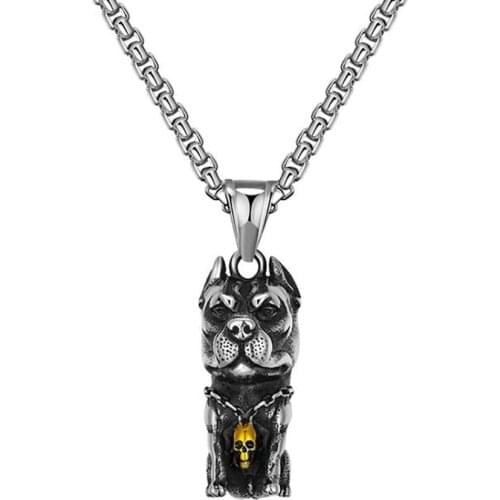 Stainless Steel Vintage Cylinder Skull Dog Head Pendant Necklace Jewelry Punk Rock Gift For Him with Chain