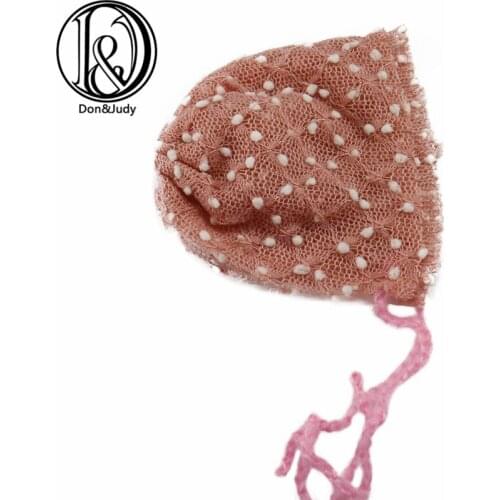 Vintage Handmade Knitted Infant Bonnet with Small Bobble Dot for Newborn Baby Photo Shoot Props Photography Accessories