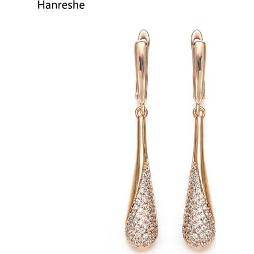 Hanreshe Natural Zircon Drop Earrings Fashion Jewelry Wedding Party Delicate Beautiful Gold Cute Copper Earrings Women Gift