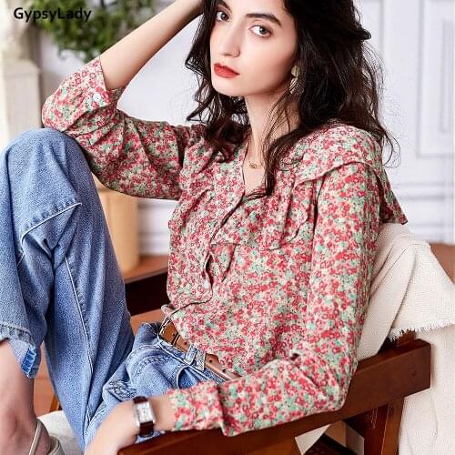 GypsyLady Floral Printed Blouse Shirt Casual Chic Office Blouse Tops Long Sleeve Button Front Pink Women Ladies Female Top Shirt