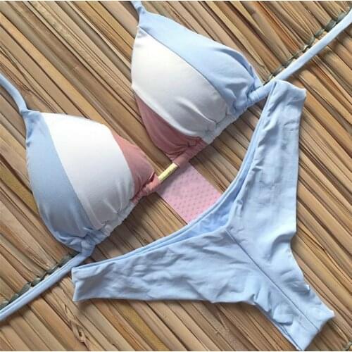 Sexy Brazilian Bikini Bandage Thong Swimsuit 2019 Push Up Swimwear Swim Suit Women Halter Bikini Patchwork Bathing Suits