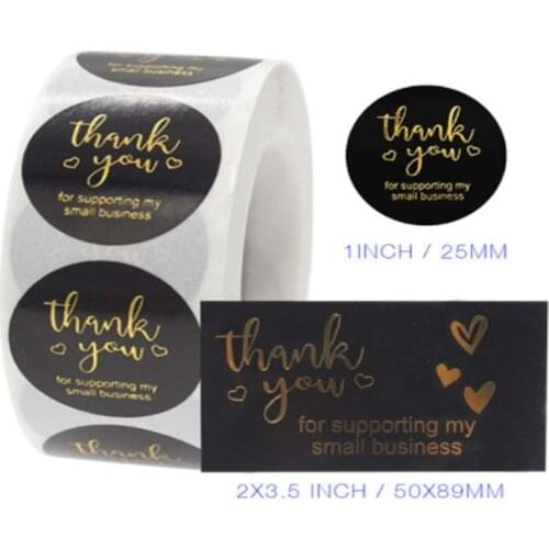 100PCS Gold Foil Thank You for Supporting My Business Cards 500PCS 1” Black pink Thank You Stickers Label Roll for Business