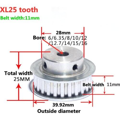 25Teeth XL Timing pulley Bore 6/6.35/8/10/12/12.7/14/15/16/17/20mm for width 10mm XL Synchronous Belt 25-XL BFGear 5.08mm Picth