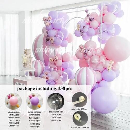 138 Pcs Purple Pink Latex Balloons Garland Arch Kit Transparent BOBO Balloon Wedding Birthday Valentines Day Party Decorations