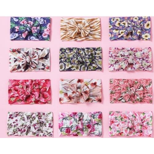 32 pcs/lot Baby Accessories Floral Print Nylon Headbands Bohemian Style Children Turban Headwraps Baby Christmas Gift Hair Ties