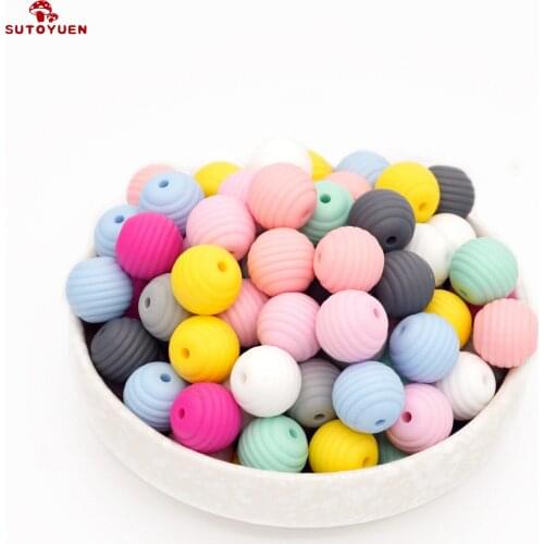 Sutoyuen 50pc 15mm BPA Free Silicone Beads Thread Spiral Teether Beads DIY Baby Pacifier Chewable Teething Toy Jewelry Accessory