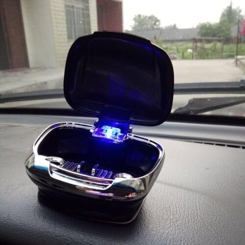 Car Auto Cigarette Lighter Ashtray Smokeless USB Charge Blue LED Light Indicator Black Silver