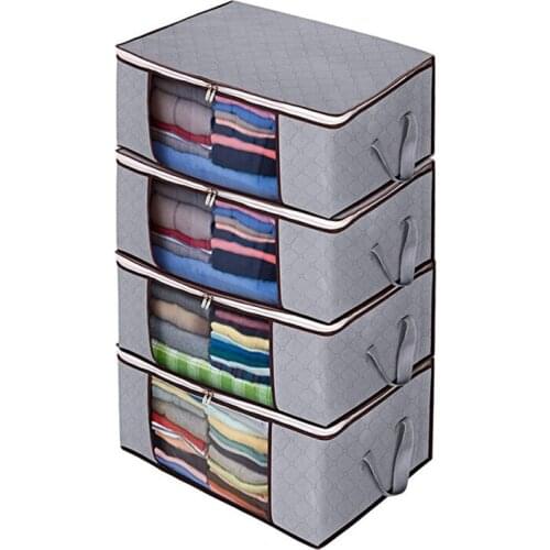 4Pcs Large Clothes Storage Bag Organizer with Handle Thick Fabric for Comforters, Blankets, Bedding Clear Window