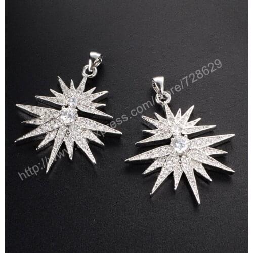 BOROSA Silver Color Merkaba Star Super Sparkly Diamante Starburst Crystal Pendant DIY For Women Drusy Jewelry WX028