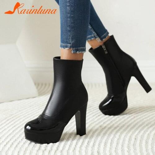 Big Size 35-43 Brand Female Thick High Heels Round Toe Zip Solid Ankle Boots Fashion Platform Boots Women Party Sexy Shoes Woman