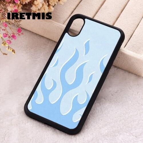 Iretmis 5 5S SE 2020 Phone Cover Case for iPhone 6 6S 7 8 Plus X Xs XR 11 12 Mini Pro Max Silicone TPU Baby Blue Fire Flame