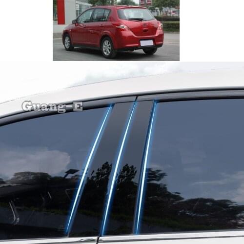 For Nissan Tiida Hatchback 2008-2010 Car PC Material Pillar Post Cover Door Trim Window Piano Black Molding Sticker Plate 8pcs