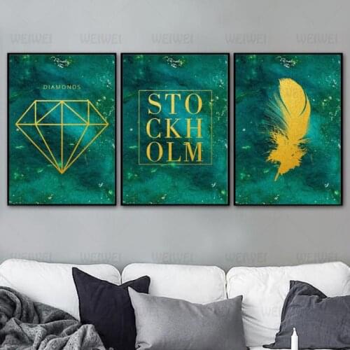 Home Decoration Painting Poster Still Life Painting Golden Feathers and Diamonds Kitchen Wall Art Deco Hd Print Canvas Painting