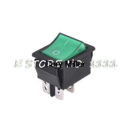 DPST On/Off Panel Mount Rocker Switch Green Light 16A/250V 20A/125V AC