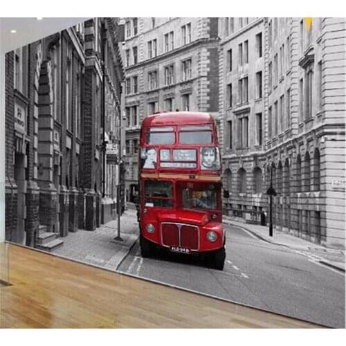 Beibehang Personality photo wallpaper European classical art retro nostalgic red London bus hotel bedroom mural decoration
