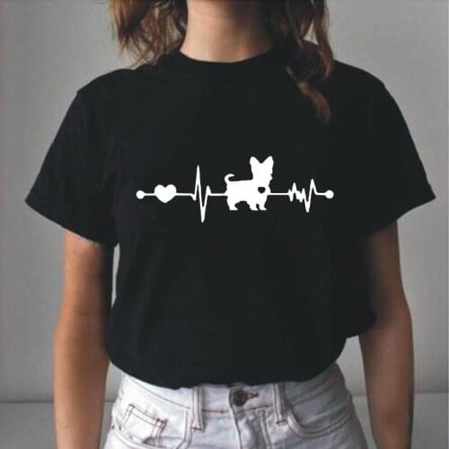 Harajuku Woman Tshirt Summer Fashion Yorkshire Terrier Heartbeat T Shirt Women Tops Funny Short Sleeve Casual Tee Shirt Femme