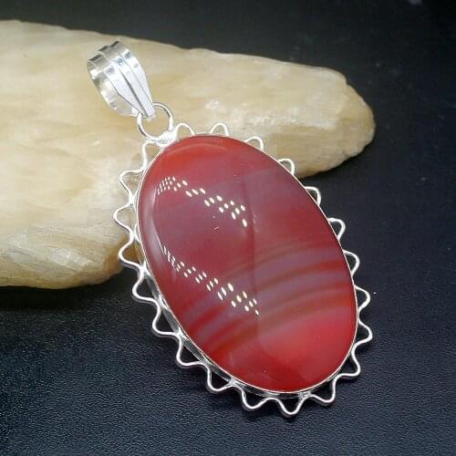 Gemstonefactory Jewelry Big Promotion 925 Silver Oval Shape Fashion Botswana Agate Women Ladies Gifts Necklace Pendant 0546