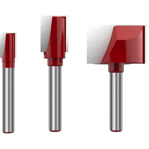 HLZS-3Pcs Cleaning Bottom Router Bit Set 6mm Shank Double Flute Carbide Cutter Flat Spoilboard Surfacing Planing Tool