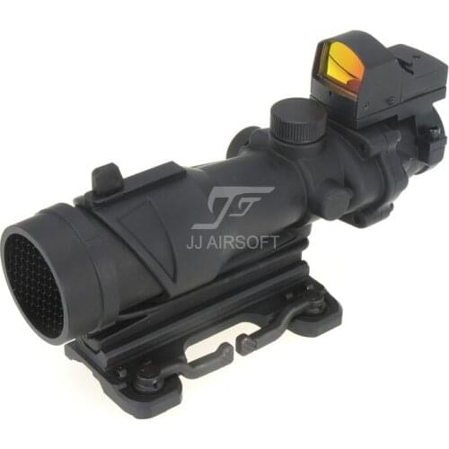 JJ AIRSOFT ACOG Style Scope with Docter Mini Red Dot Light Sensor & QD Mount & Killflash / Kill Flash (Black/Tan) FREE SHIPPING