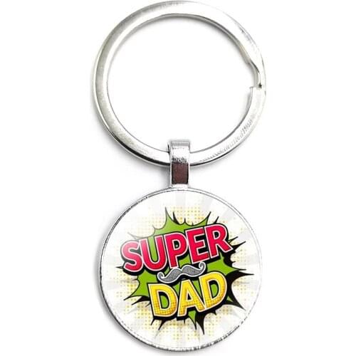 "I Love My Dad" Super Dad Interesting Key Ring Glass Cabochon Car Key Pendant Male and Female Key Chain Gift Jewelry