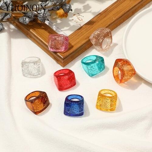 Transparent Acrylic Punk Finger Ring For Teen Girl Sequins Chic Vintage Womens Rings Minimalist Colorful Fashion Jewelry Female