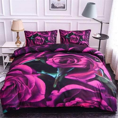 ZEIMON Luxury 2/3pcs Bedding Set Soft Home Textiles Rose 3D Printed Polyester Duvet Cover Set Queen King Twin Size