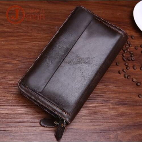 Retro Mens Leather Wallet Long Large Capacity Multi-Card Position Double Zipper Wallet Clutch Long Zipper Clutch Business