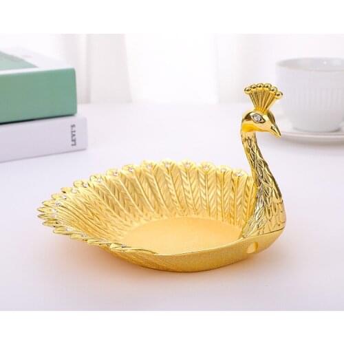 Metal Creative Peacock Plate Nut Fruit Plate Candy Snacks Storage Snack Plate Home Living Room Dried Fruit Plate Decoration