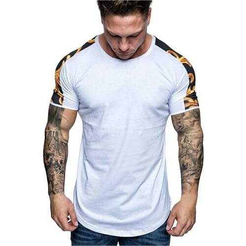 Mens summer burst short-sleeved T-shirt fashion O-neck print stitching casual short-sleeved shirt size S-2XL футболка 40