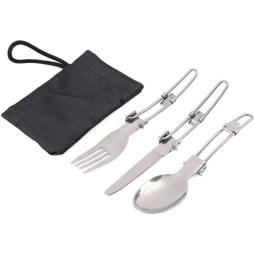 New Arrive 300set/lots 3-in-1 Per Set Outdoor Picnic Tableware Stainless Steel Travel Camping Folding cutlery set