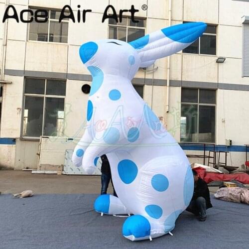 New Style Inflatable Easter Decoration "White Rabbit with Blue Round Spots" Inflatable Rabbit Model Decoration for Advertisement