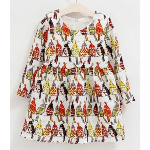 New 2016 elegant Hand-painted drawing baby girls holiday dress,Children clothing,birds princess girl dresses for 2T-12T