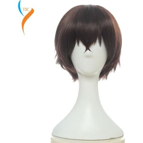 New Arrival Anime Bungo Stray Dogs Dazai Osamu Short Brown Curly Hair Heat Resistant Cosplay Costume Wig + Wig Cap