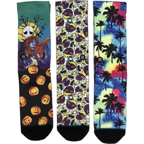 New Cartoon 3D Printing And Byeing Skateboard Sports Socks Halloween Ghost Skull Patterns Happy New Fashion Casual Cotton Socks