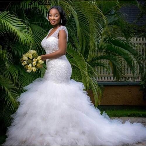 New Bridal Gowns Luxury Rhinestone Sexy Mermaid Crystal Wedding Dresses African Wedding Gowns 2021