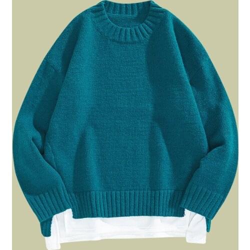 Solid Men Knitted Pullover 2020 Autumn Casual Warm Thick Loose Sweater Man Japanese Style Ribbed Hem Winter Mens Clothes