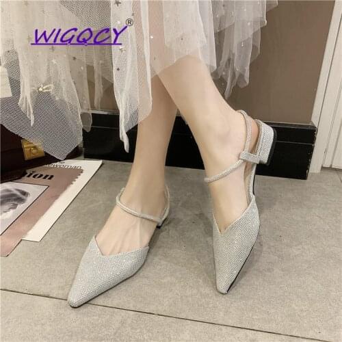 Rhinestone Pointed Toe flat sandals women 2019 summer shoes woman Fashion Sexy Riband Shallow Bling Slip-On Party female shoes