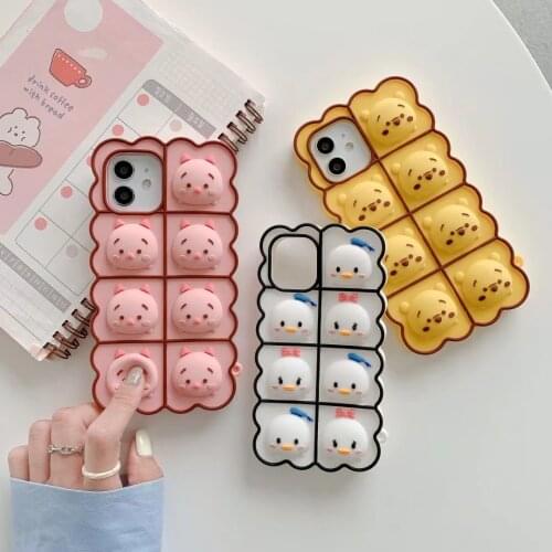 Pop Fidget Toy Bubble Case For iPhone 11 12 Pro Max Mini XR X XS 7 8 6 Plus SE 2020 3D Cartoon White Ducks Cases Silicone Cover