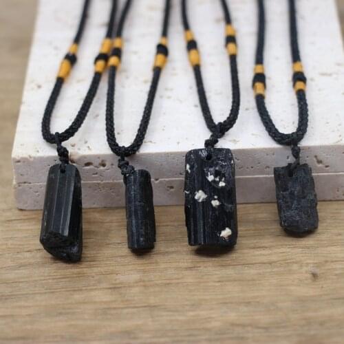 Raw Black Tourmaline Pendants Necklaces,Reiki Chakra Healing Natural Stone Gems Yoga Macrame Necklace Energy Jewelry,QC3806