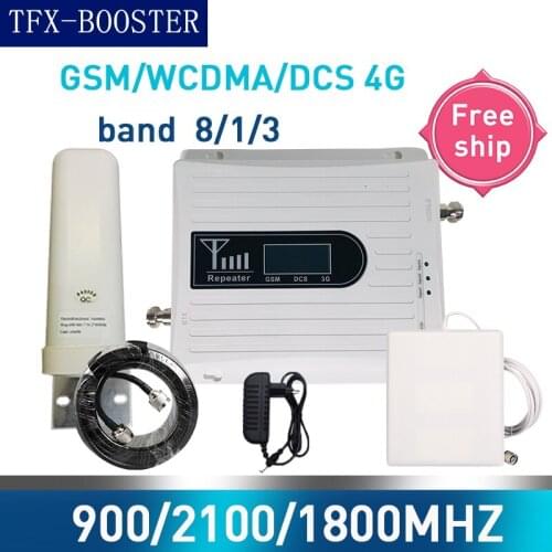 TFX-BOOSTER Triple band Cell Phone Signal Booster GSM 900 LTE 1800 WCDMA 2100 mhz Mobile Cellular Signal Repeater Antenna Set