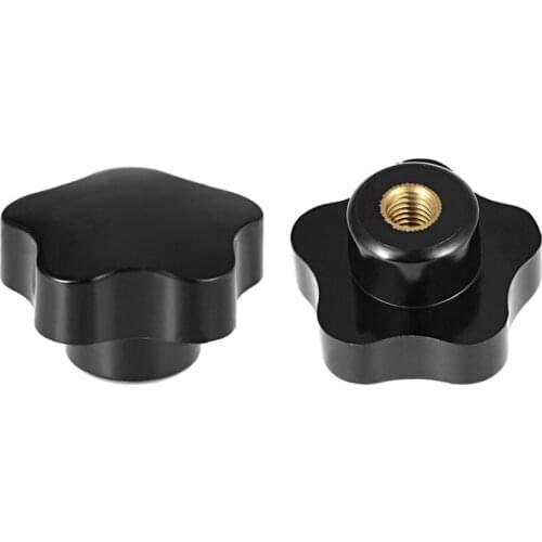 Uxcell 5pcs M6 M5 Clamping Knob Female Thread Brass Insert Star Knobs Thumb Nuts Manual Nuts Black Grip Handle for Machine