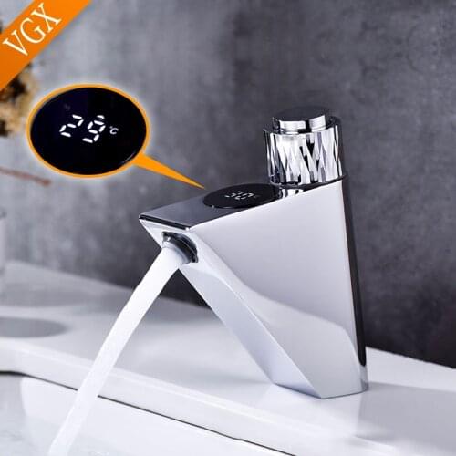 VGX Bathroom Faucet Smart Sink Water Tap Basin Mixer with LED Digital Display for Washroom Faucets Brass Modern Chrome F605-101