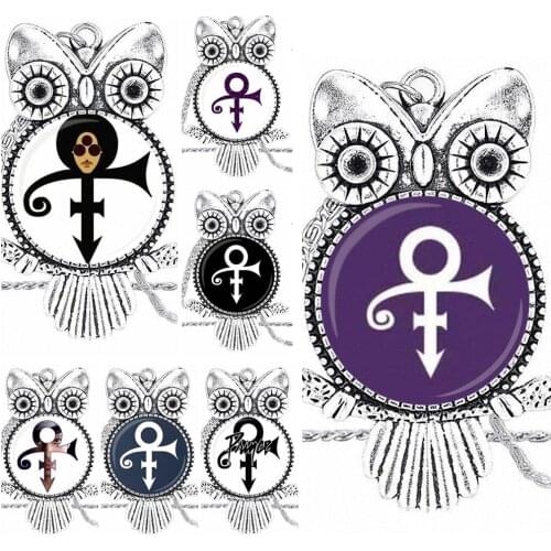 For Unisex Vintage Jewelry Plated With Glass Cabochon Choker Long Pendant Owl Necklace Prince RIP Symbol Logo Love Gothic